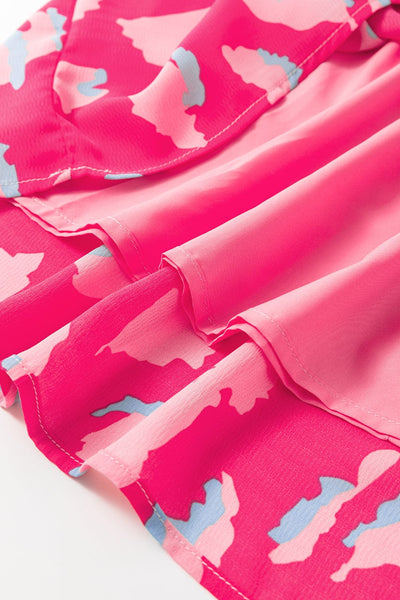 Women's Pink Abstract Leopard Tiered Shift Dress