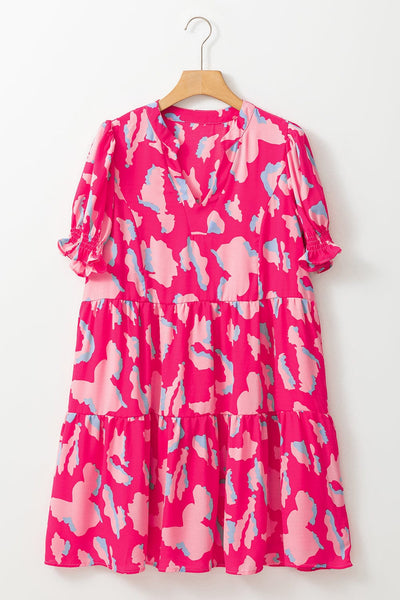 Women's Pink Abstract Leopard Tiered Shift Dress