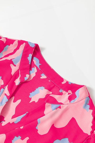 Women's Pink Abstract Leopard Tiered Shift Dress