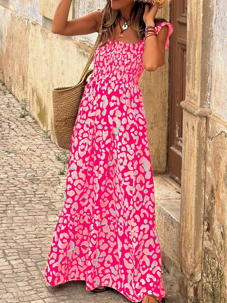 Chic Printed Crew Neck Dress with Long Sleeves