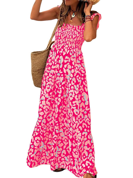 Chic Printed Crew Neck Dress with Long Sleeves