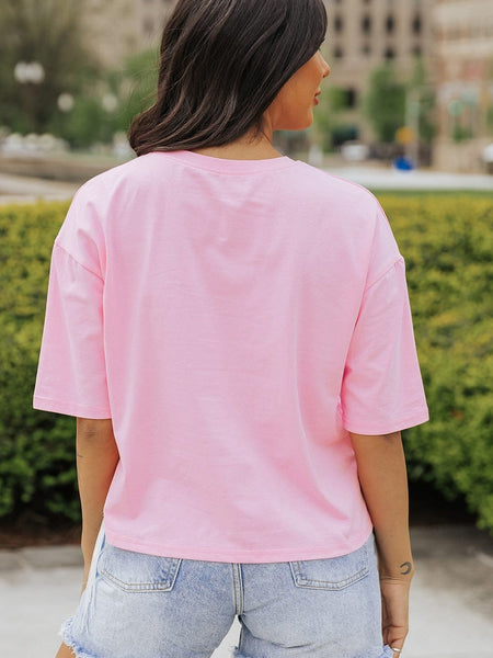 Pink Nashville Music City Sequin Fringed Hem Tee