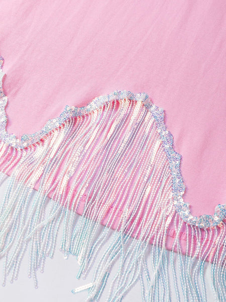 Pink Nashville Music City Sequin Fringed Hem Tee