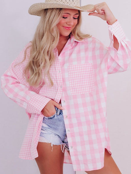 Pink Gingham Oversized Button-Down