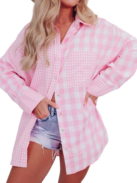 Pink Gingham Oversized Button-Down