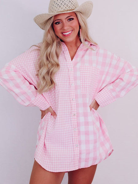 Pink Gingham Oversized Button-Down