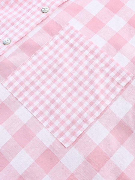 Pink Patchwork Plaid Button-Up Shirt