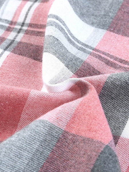 Pink Plaid Button-Up Shirt with Patch Pockets