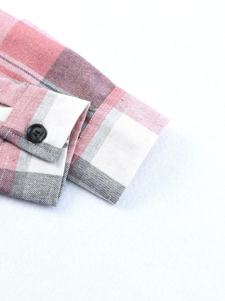 Pink Plaid Button-Up Shirt with Patch Pockets