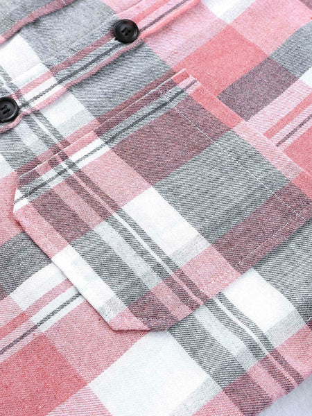 Pink Plaid Button-Up Shirt with Patch Pockets