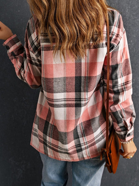 Pink Plaid Button-Up Shirt with Patch Pockets