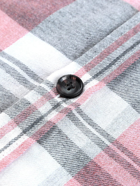 Pink Plaid Button-Up Shirt with Patch Pockets