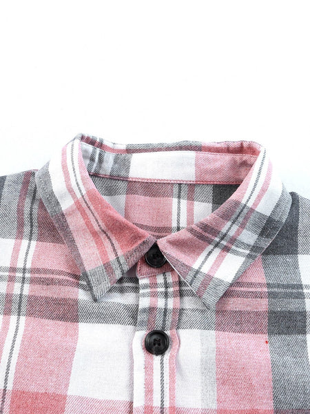 Pink Plaid Button-Up Shirt with Patch Pockets