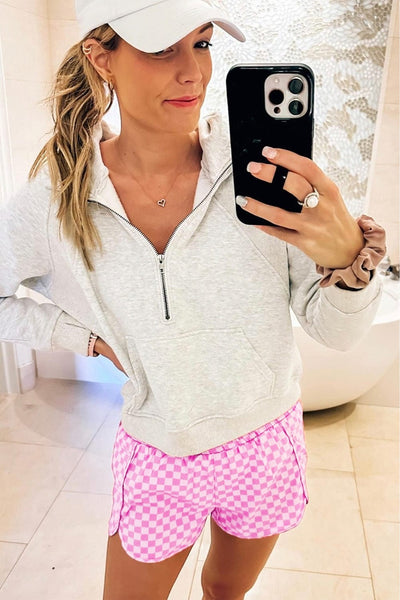 Pink Plaid High Waist Workout Shorts