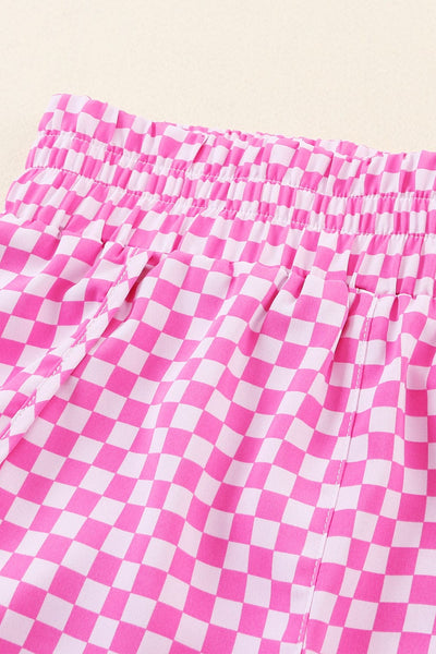 Pink Plaid High Waist Workout Shorts