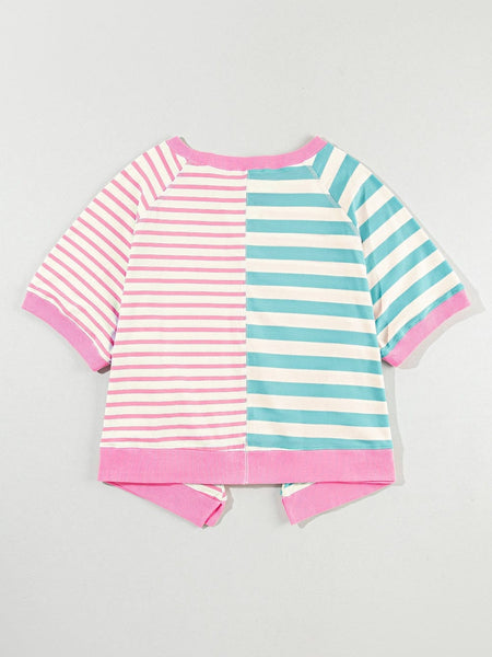 Pink Striped Color Block Oversized Tee