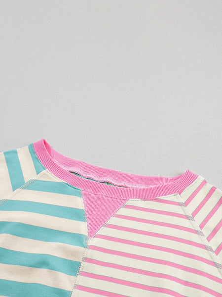 Pink Striped Color Block Oversized Tee