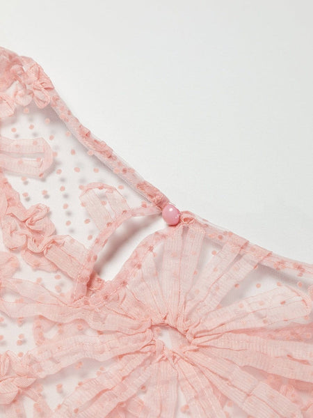 Pink Swiss Dot Mesh Top with Lace Detail