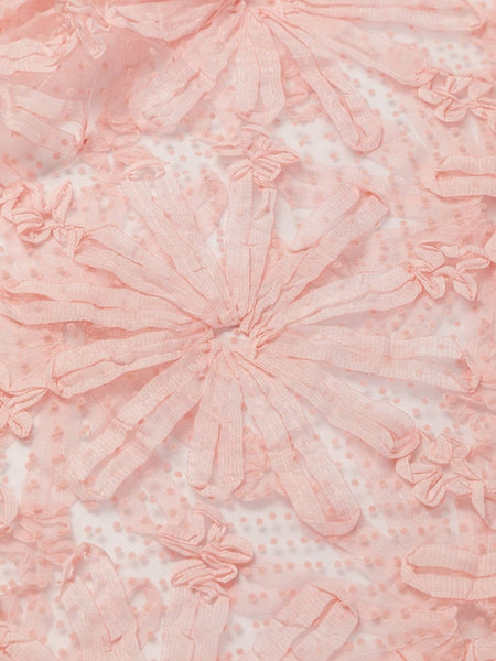 Pink Swiss Dot Mesh Top with Lace Detail