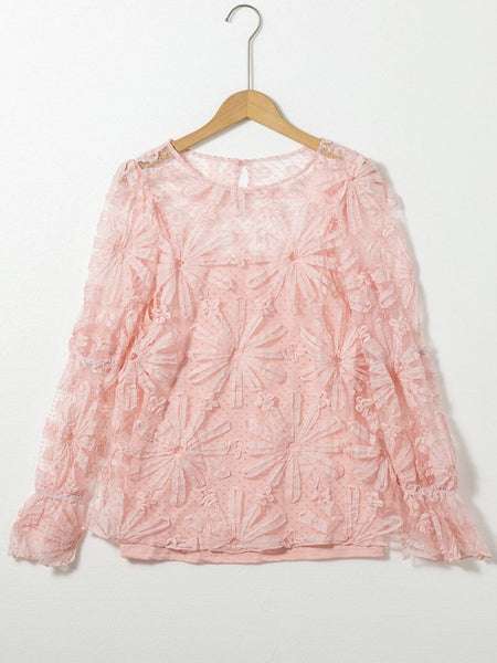 Pink Swiss Dot Mesh Top with Lace Detail