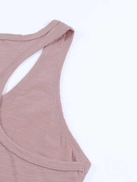 Pink U Neck Sleeveless Casual Solid Tank Top
