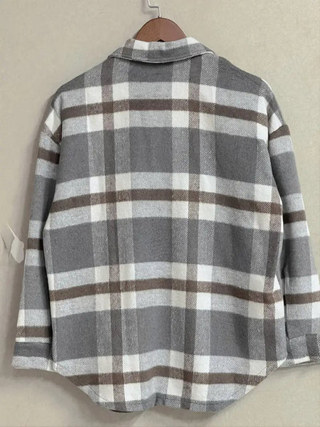 Plaid Long Sleeve Button-Down Lapel Casual Jacket
