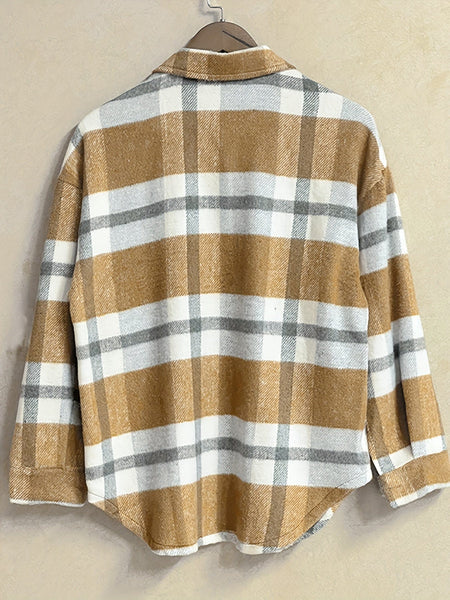 Plaid Long Sleeve Button-Down Lapel Casual Jacket