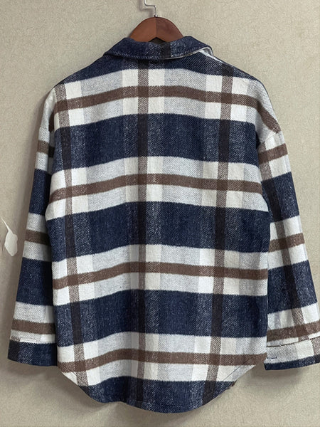Plaid Long Sleeve Button-Down Lapel Casual Jacket