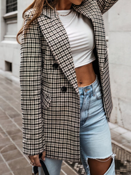 Houndstooth Double-Breasted Blazer with practical styling and dependable silhouette control.