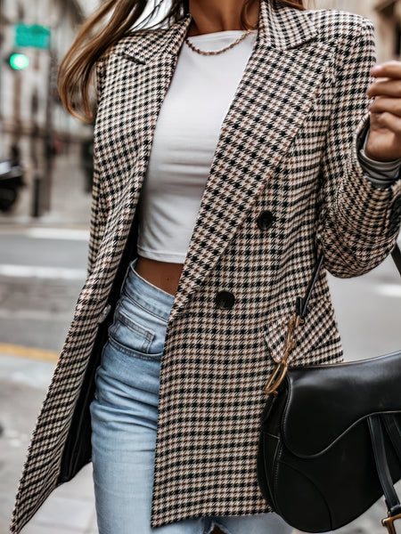 Houndstooth Double-Breasted Blazer with practical styling and dependable silhouette control.