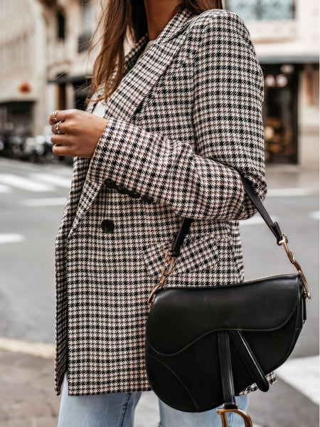 Houndstooth Double-Breasted Blazer with practical styling and dependable silhouette control.