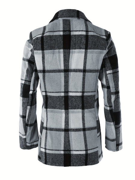Women's Plaid Print Long Sleeve Button Lapel Fashion Blazer
