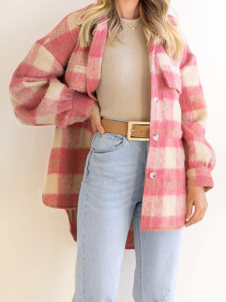 Plaid woolen coat coat thick coat for women