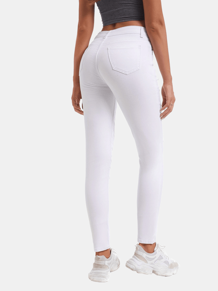 Plain Ripped Skinny Slight-Stretch Casual Denim Jeans