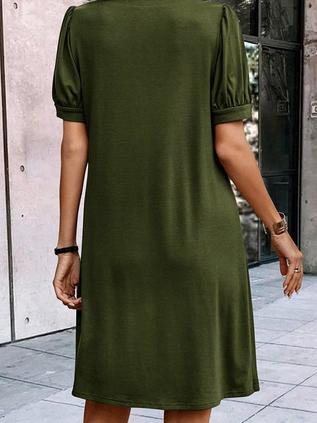 Knit Waist Loose Fit Midi Dress with Pockets