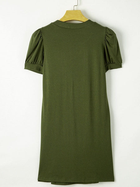 Knit Waist Loose Fit Midi Dress with Pockets