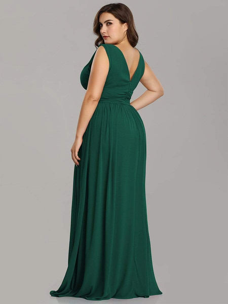 Women's V-Neck Pleated Chiffon Maxi Gown with Empire Waist