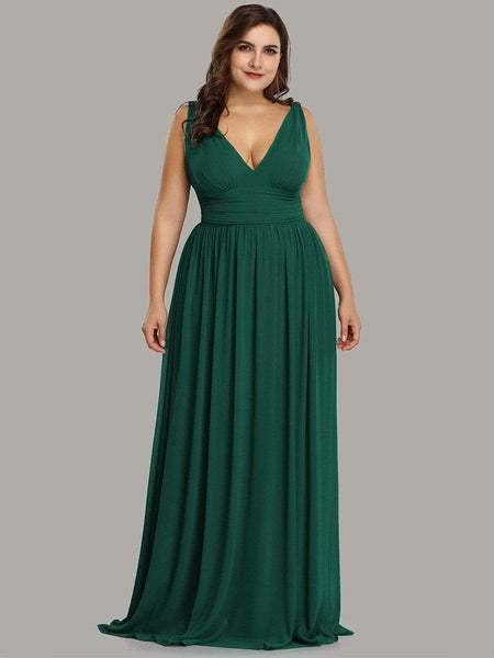 Women's V-Neck Pleated Chiffon Maxi Gown with Empire Waist