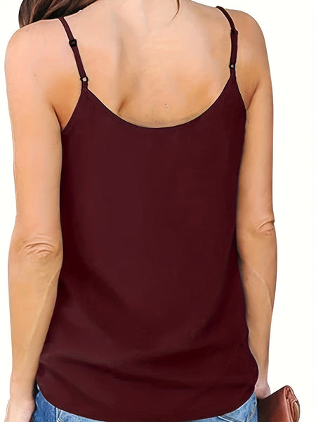 Plus Size Casual Cami Top, Women's Plus Plain Contrast Mesh V Neck Semi Sheer Cami Top