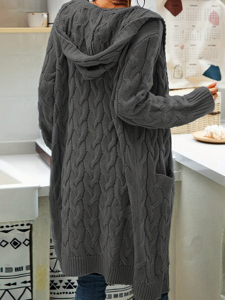 Long Hooded Cardigan with Pockets