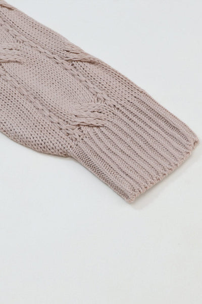 Plus Size Casual Cardigan, Women's Plus Cable Knit Long Sleeve Open Front Medium Stretch Hooded Sweater Cardigan With Pockets
