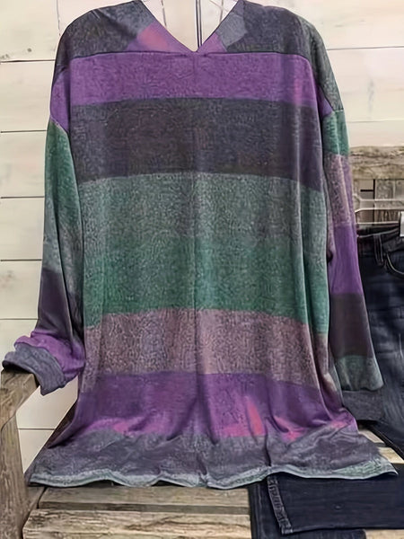 Plus Size Casual Cardigan, Women's Plus Colorblock Long Sleeve Open Front Cardigan With Pockets