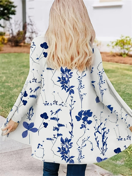 Plus Size Casual Cardigan, Women's Plus Letter Print Long Sleeve Open Front Cardigan