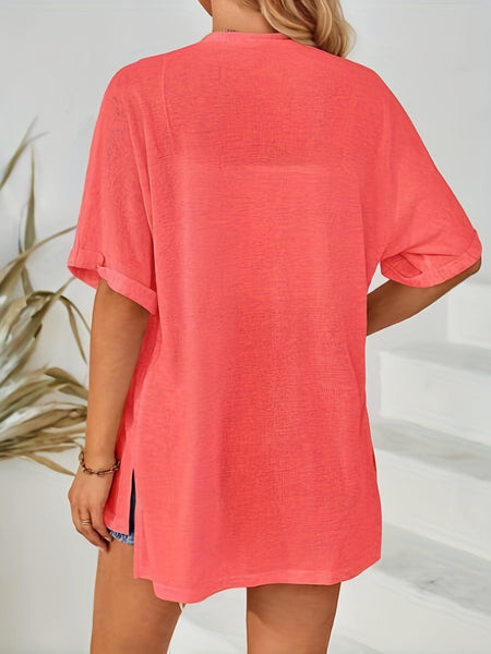 Plus Size Casual Cardigan, Women's Plus Solid Short Sleeve Open Front Slight Stretch Cardigan