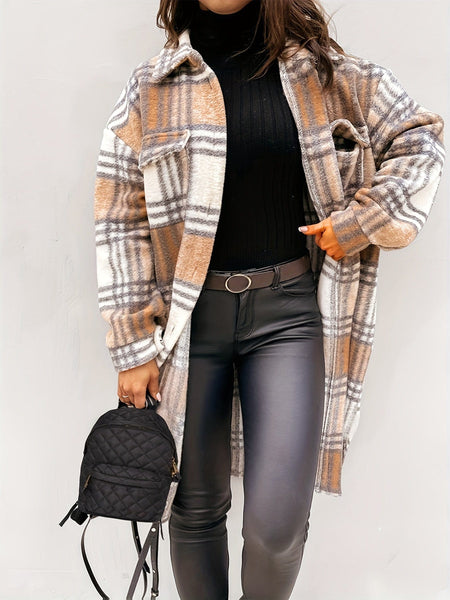 Warm Plaid Overcoat for Plus Size Women