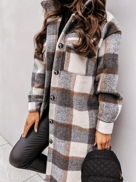 Warm Plaid Overcoat for Plus Size Women