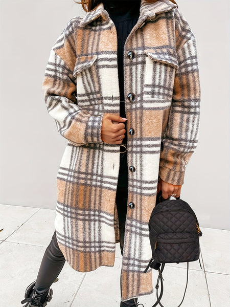 Warm Plaid Overcoat for Plus Size Women