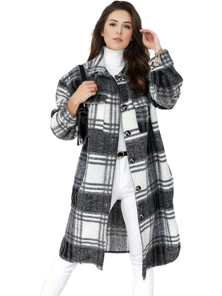 Warm Plaid Overcoat for Plus Size Women