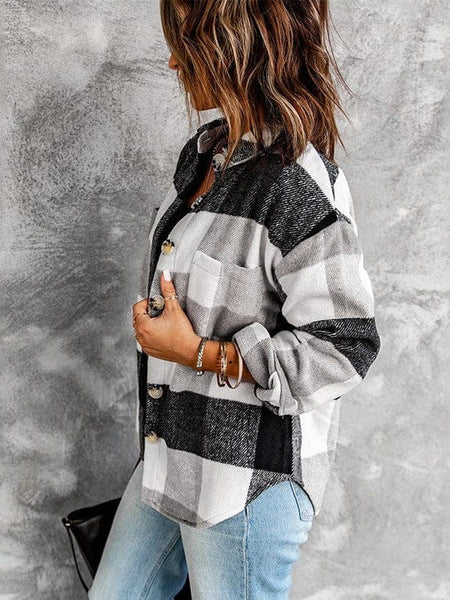 Plus Size Long Sleeve Plaid Coat