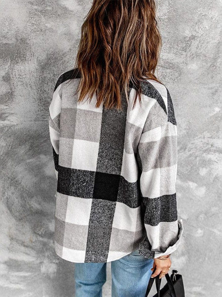 Plus Size Long Sleeve Plaid Coat